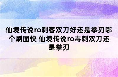 仙境传说ro刺客双刀好还是拳刃哪个刷图快 仙境传说ro毒刺双刀还是拳刃